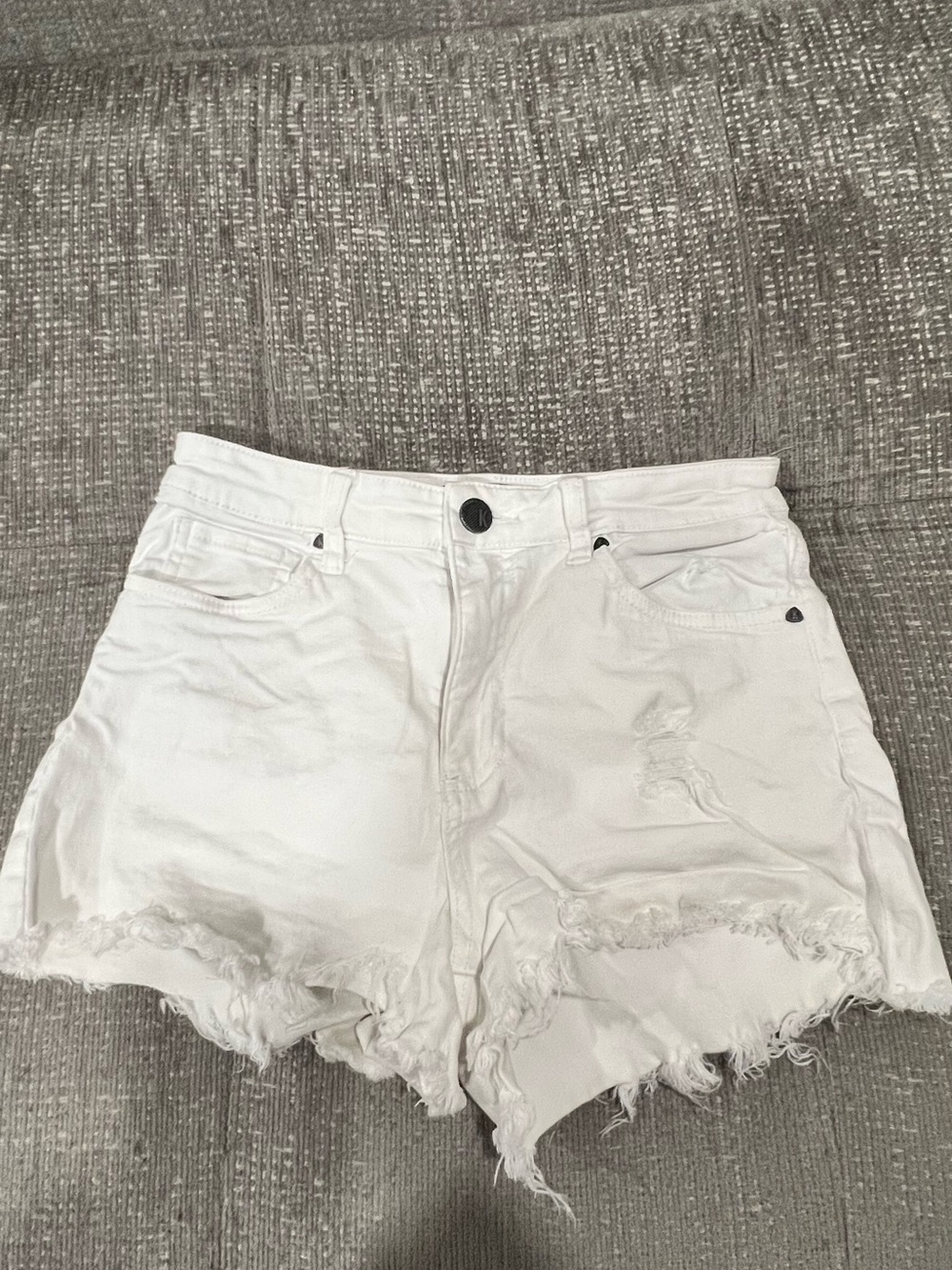 Kut from the Kloth White Distressed Frayed Hem Denim Shorts